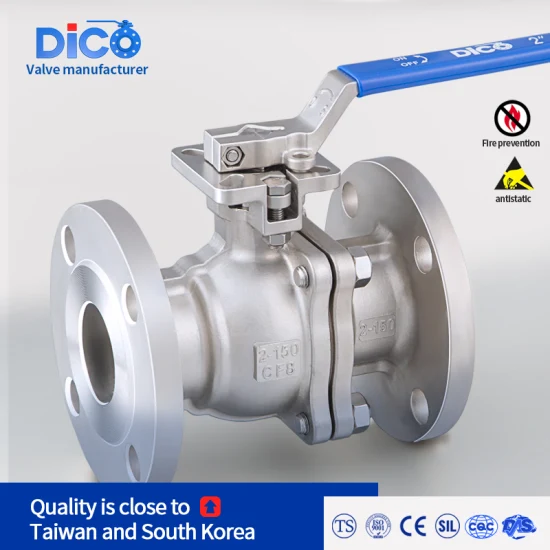 Dico CE ANSI 150-300lb Wcb/CF8/CF3m 2ピースフローティングボールバルブ、シンボル取付フランジ付き